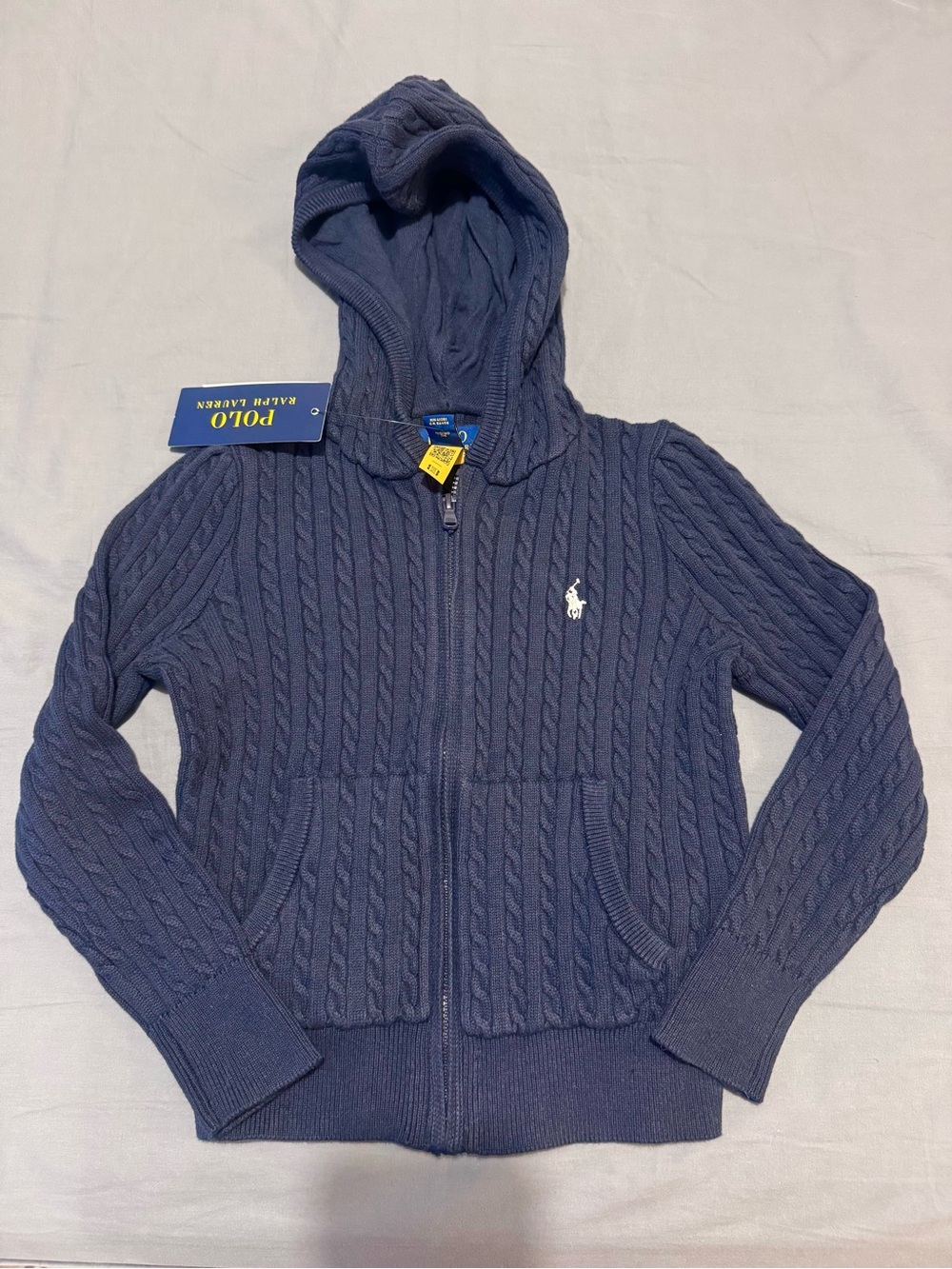Polo Ralph Lauren Girls’ Mini-Cable Full-Zip Hoodie in Navy 5T